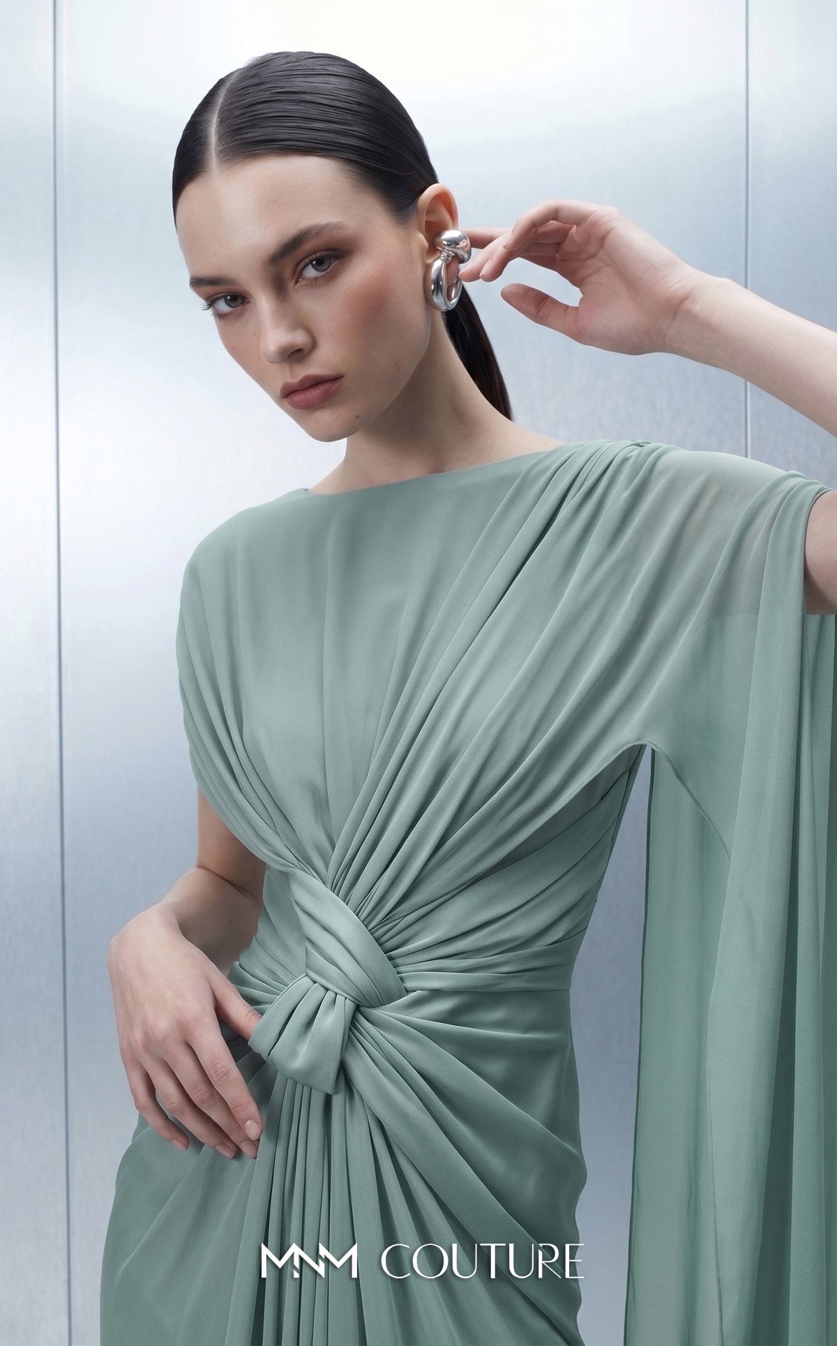 Crew/High-Neck Floor-Length Chiffon Formal Sheath/Column MNM Couture E0160