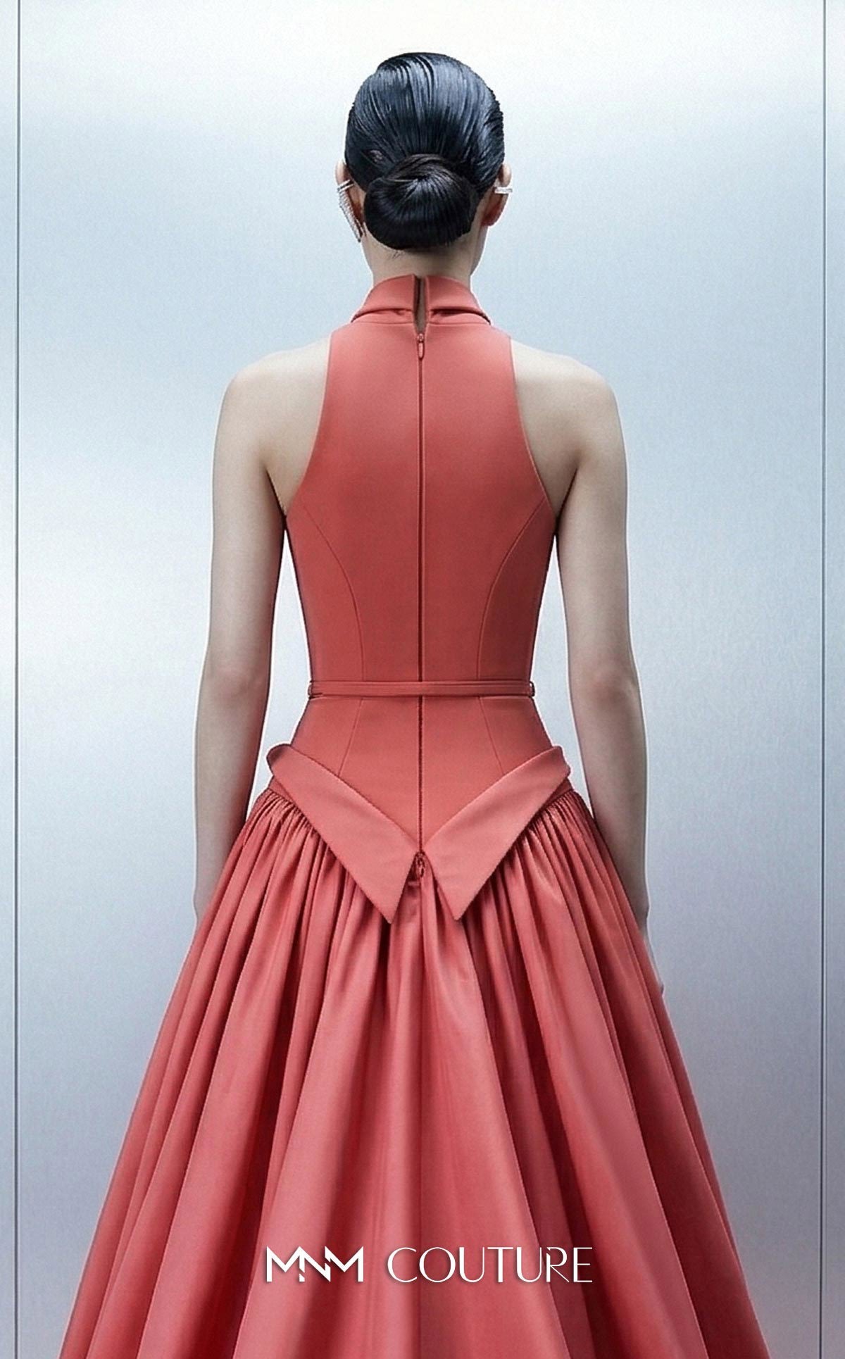 Halter Floor-Length Satin Evening Ball Gown MNM Couture E0163
