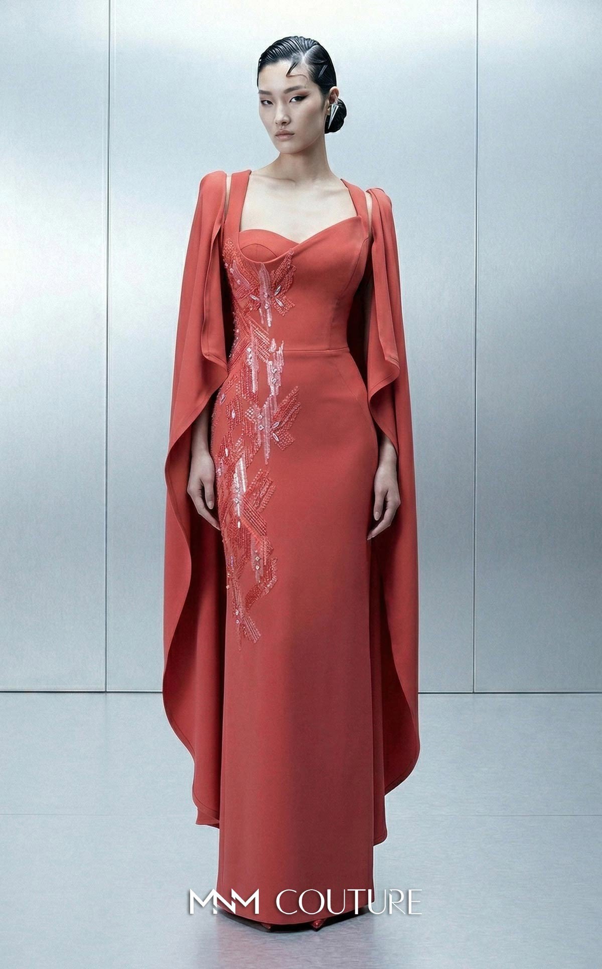 Sweetheart Floor-Length Crepe Evening Sheath MNM Couture E0164
