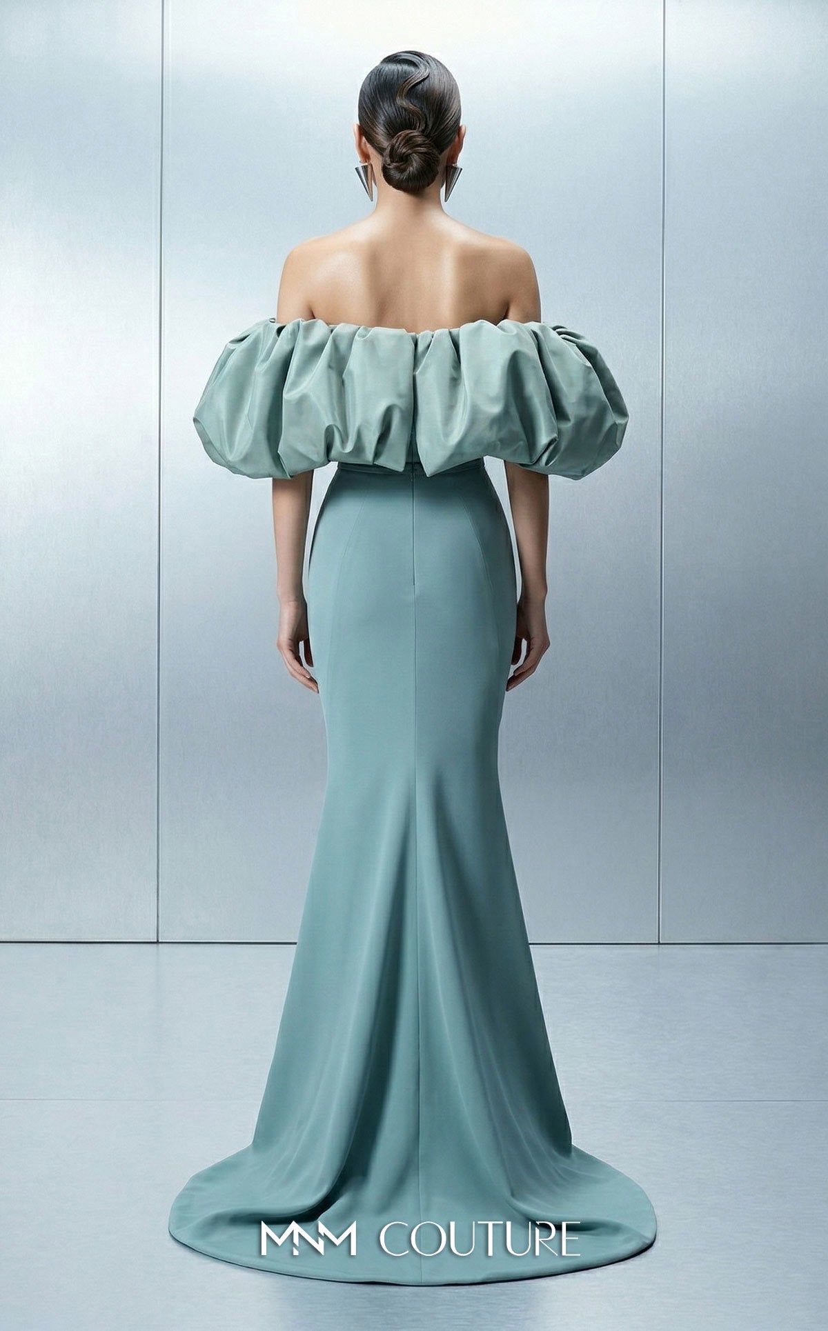 Off-the-Shoulder Floor-Length Satin Evening Mermaid M Couture E0165