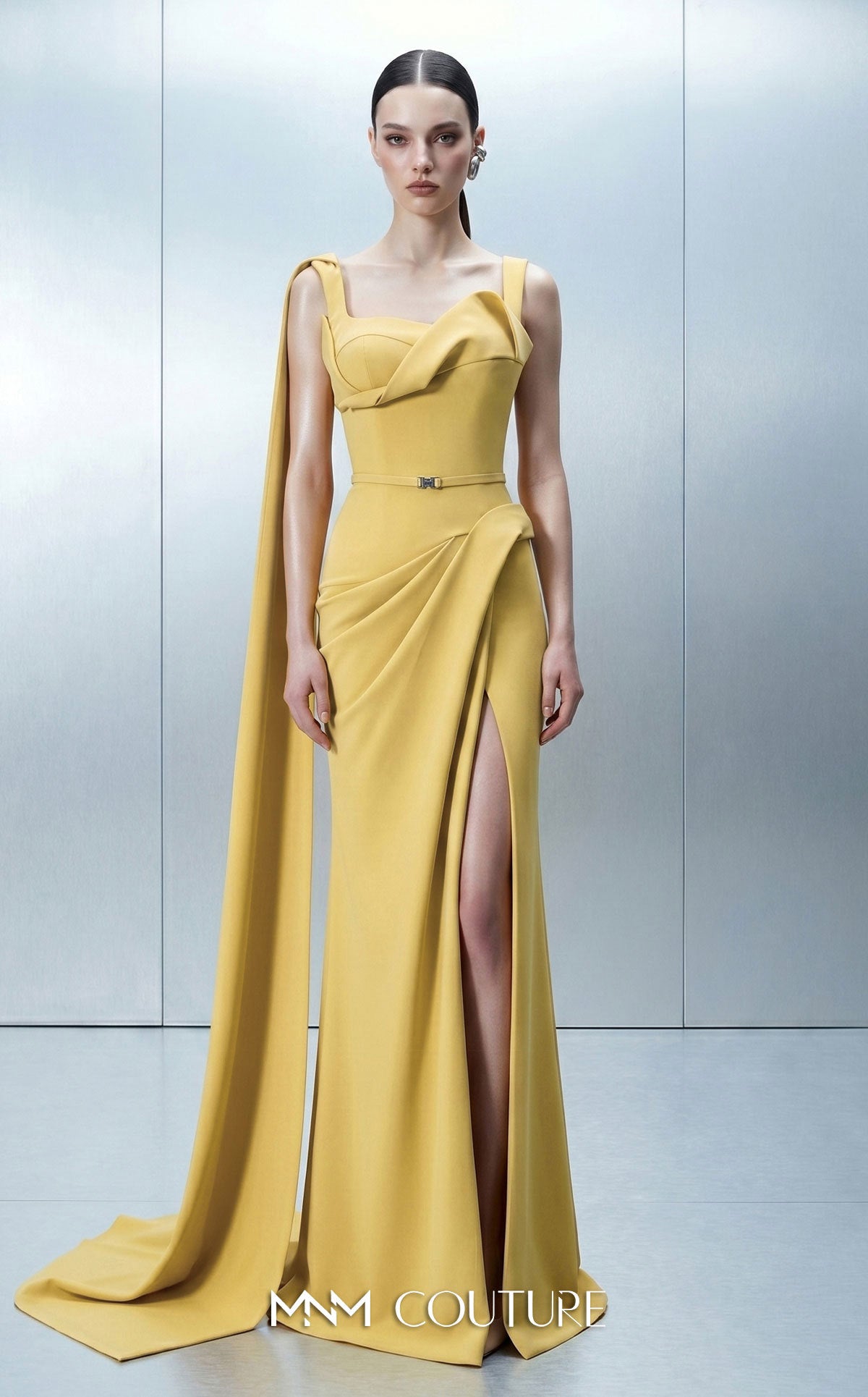 Square Floor-Length Scuba Evening Mermaid MNM Couture E0168