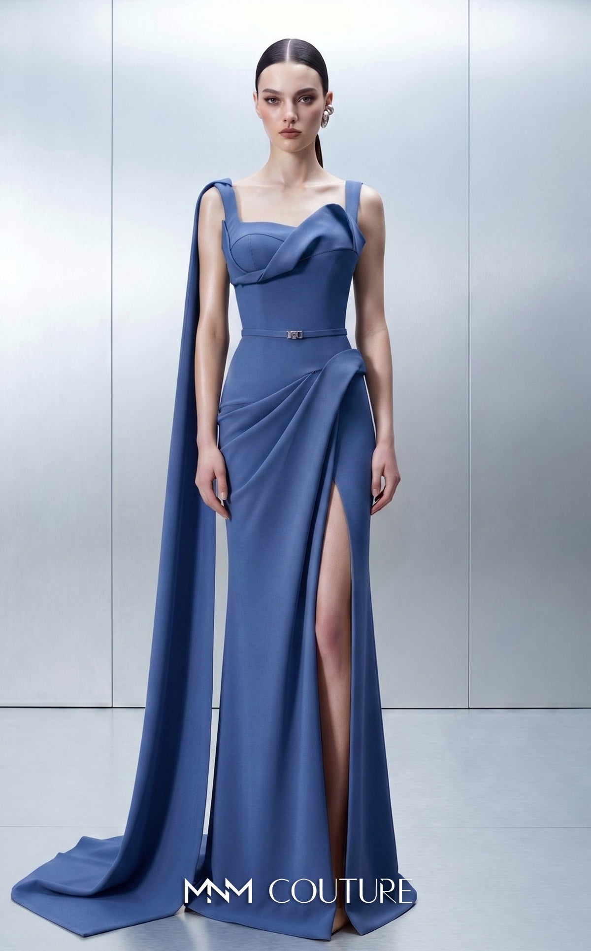 Square Floor-Length Scuba Evening Mermaid MNM Couture E0168