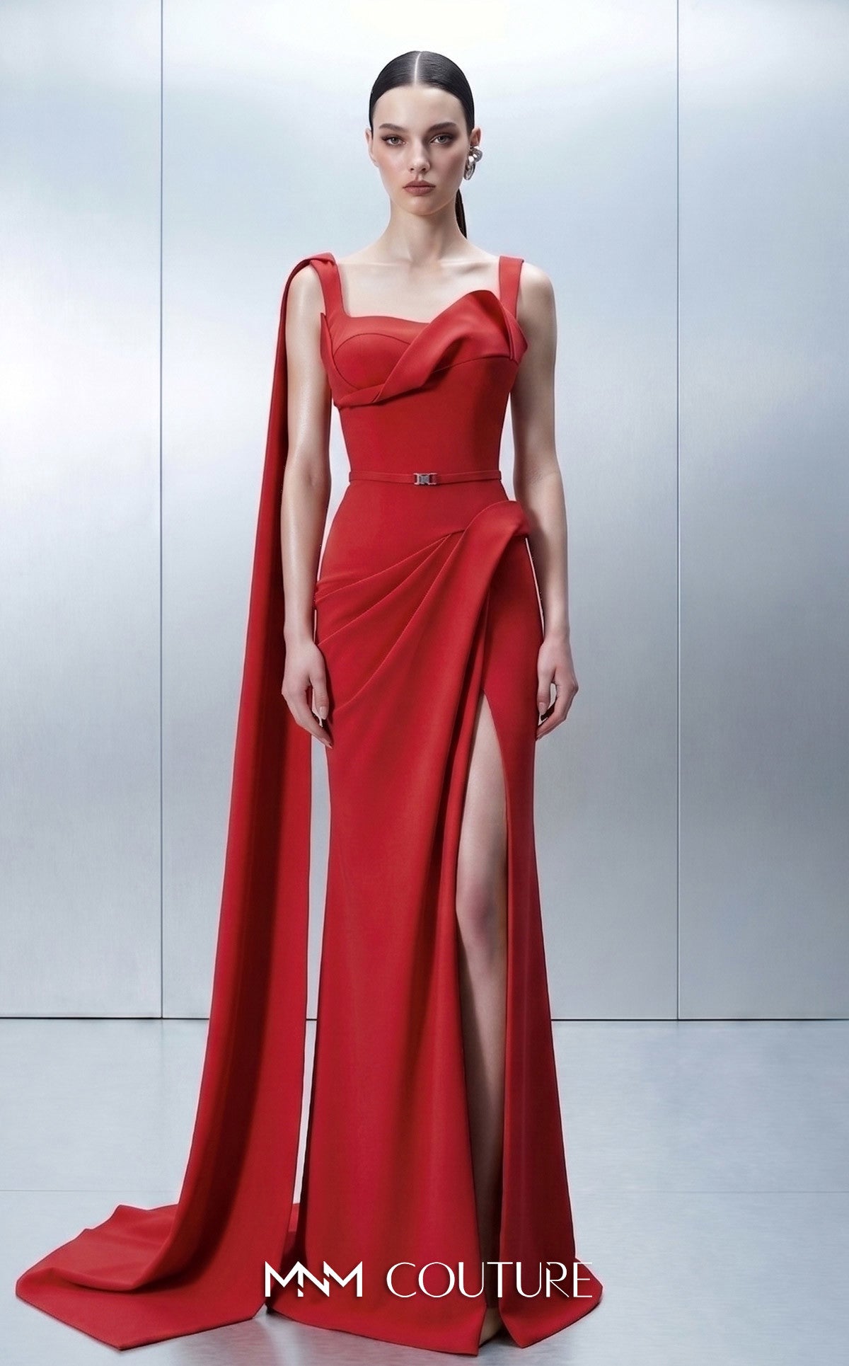 Square Floor-Length Scuba Evening Mermaid MNM Couture E0168