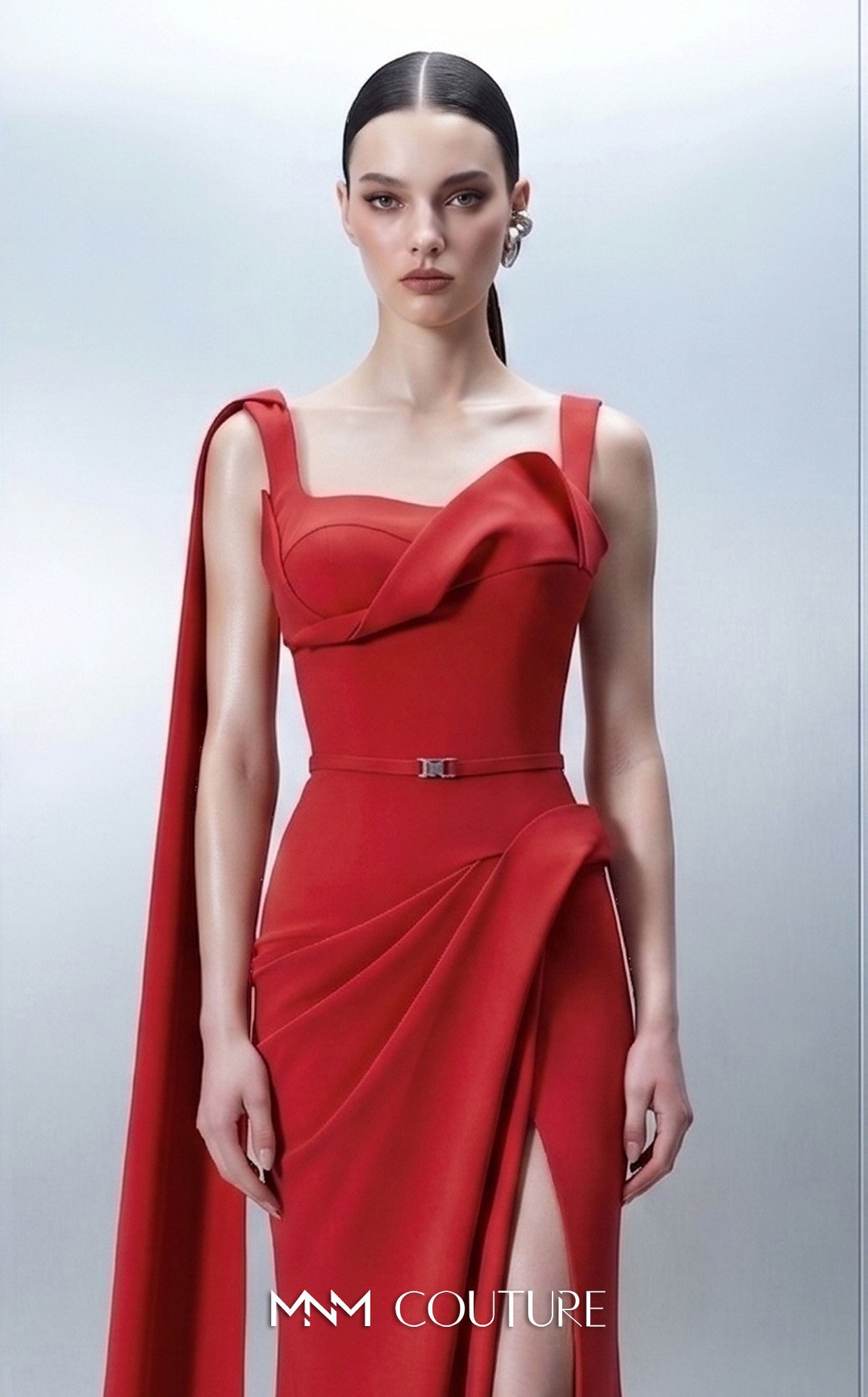Square Floor-Length Scuba Evening Mermaid MNM Couture E0168