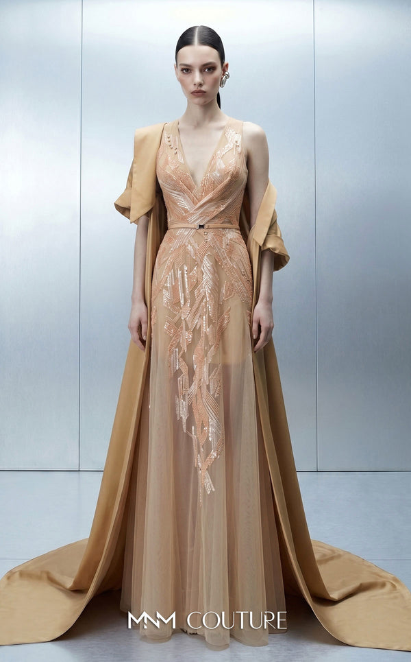 V-Neck Floor-Length Tulle Formal Mermaid MNM Couture E0170