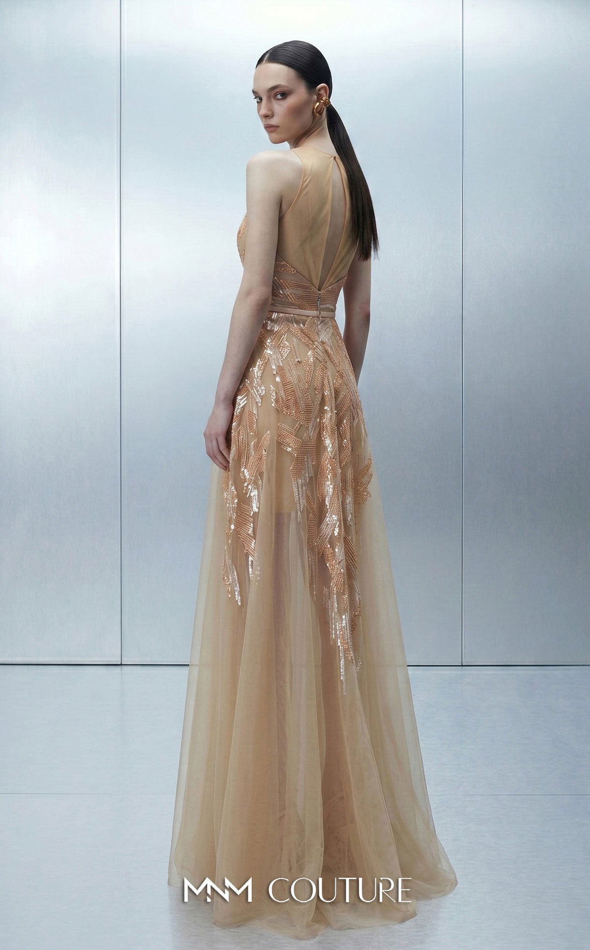 V-Neck Floor-Length Tulle Formal Mermaid MNM Couture E0170