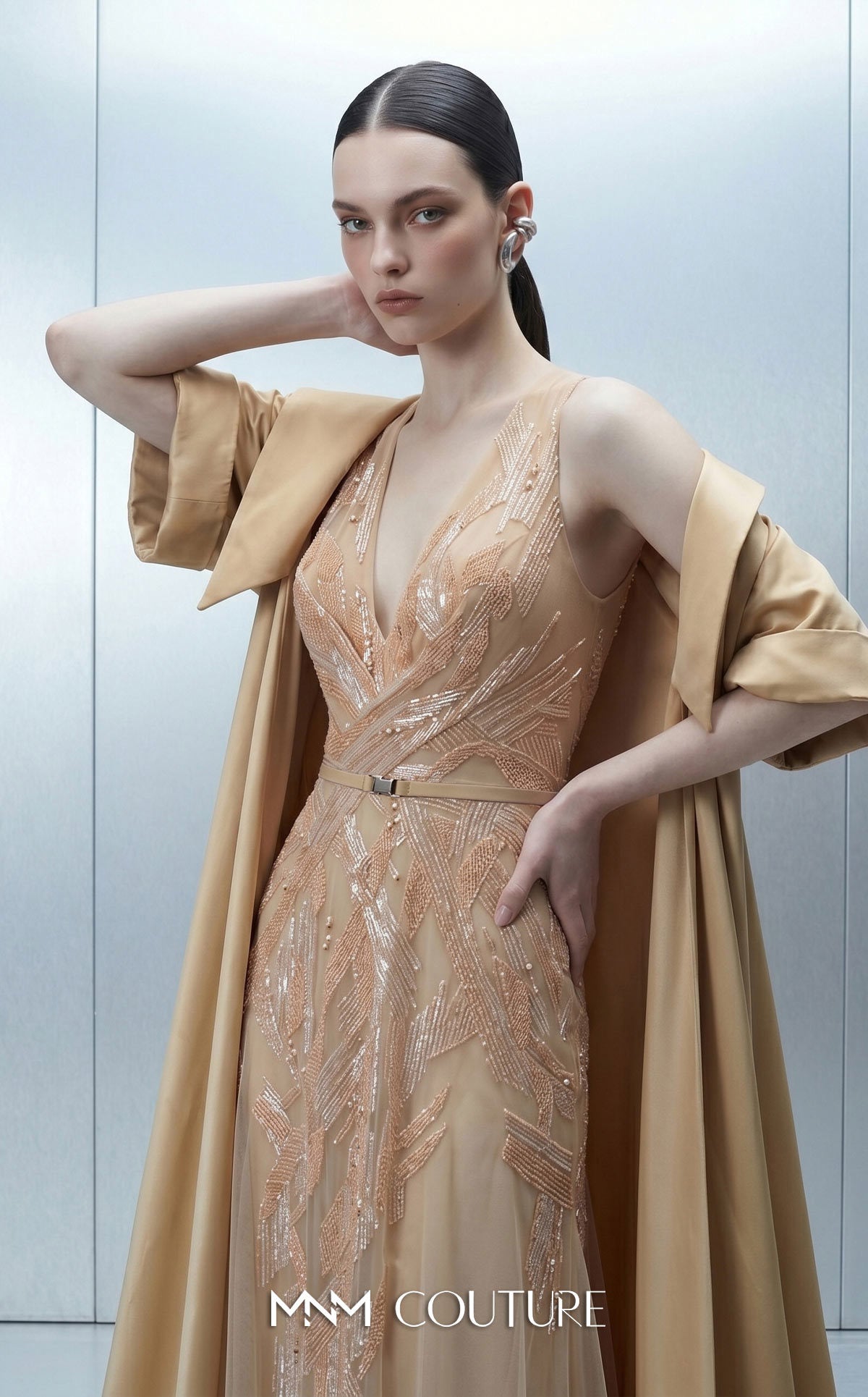 V-Neck Floor-Length Tulle Formal Mermaid MNM Couture E0170