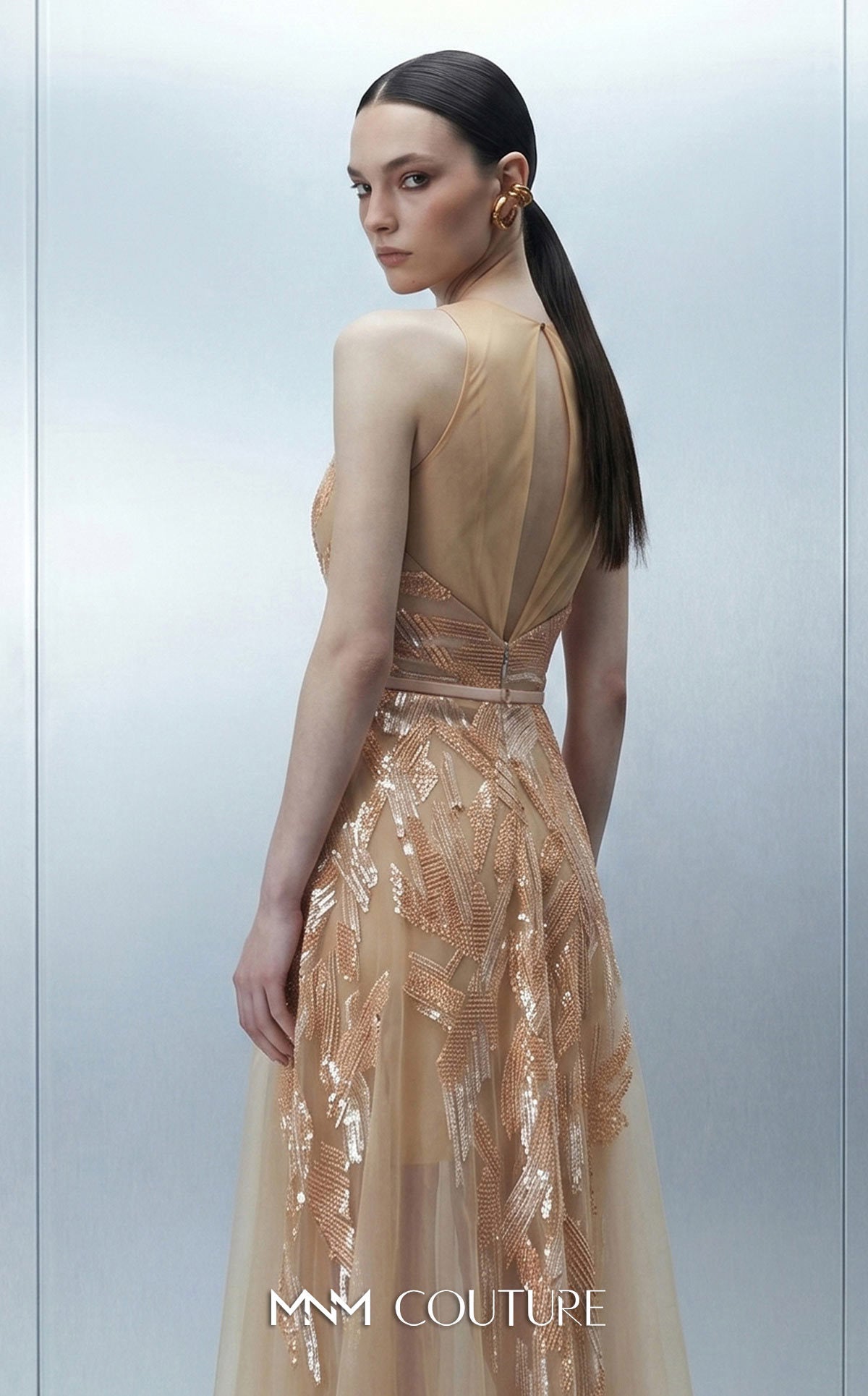 V-Neck Floor-Length Tulle Formal Mermaid MNM Couture E0170