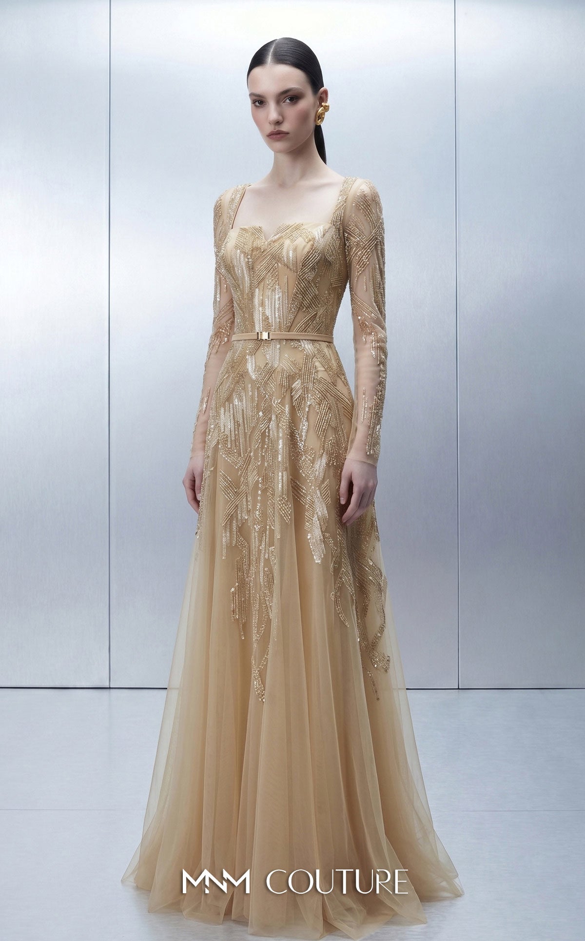 Square Floor-Length Tulle Evening A-Line MNM Couture E0178