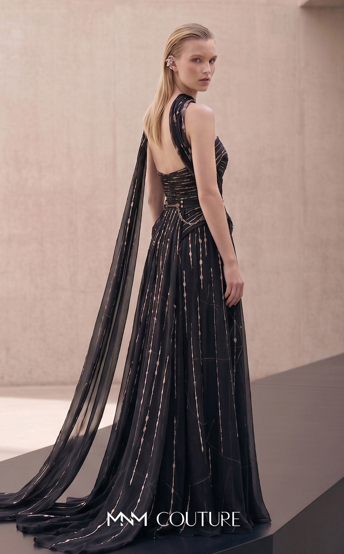 Strapless Curved Neck Floor-Length Chiffon Occasion A-Line MNM Couture E0182