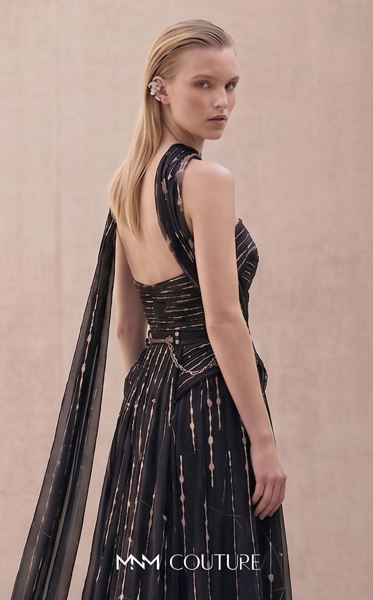 Strapless Curved Neck Floor-Length Chiffon Occasion A-Line MNM Couture E0182