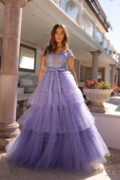 Prom Dresses Tiered A Line Long Prom Gown Periwinkle