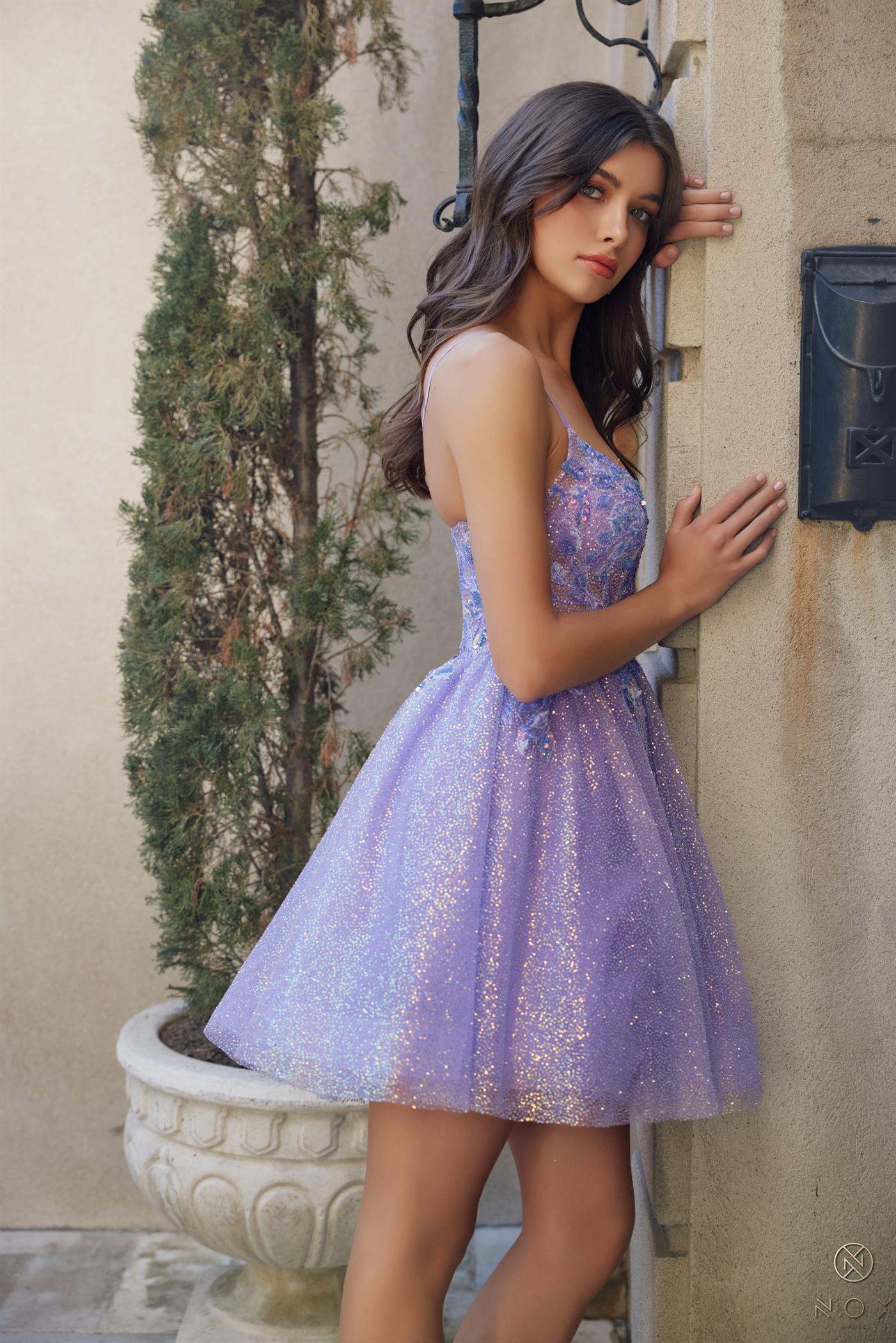 Nox Anabel E901 Homecoming Short Glitter Applique Cocktail Dress