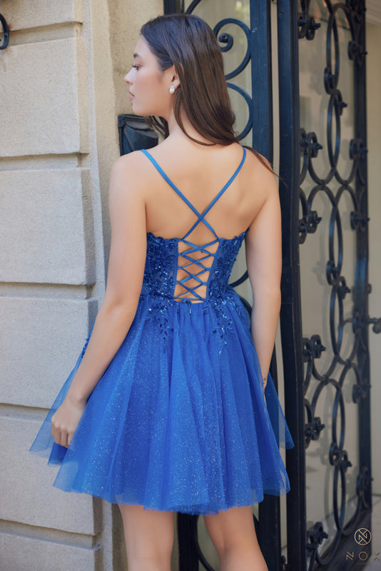 Nox Anabel E902 Elegant Glitter Tulle Dress for Homecoming Royal Blue / 14 Nox Anabel E902 Elegant Glitter Tulle Dress for Homecoming Royal Blue / 14