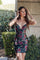 Cocktail Dresses Short Beaded Floral Print Cocktail Fitted Dress Black