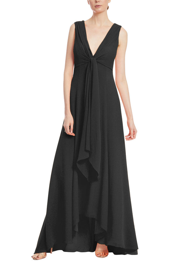 V-Neck Floor-Length Chiffon Formal A-Line Dress Draped Front Detail Badgley Mischka EG3556