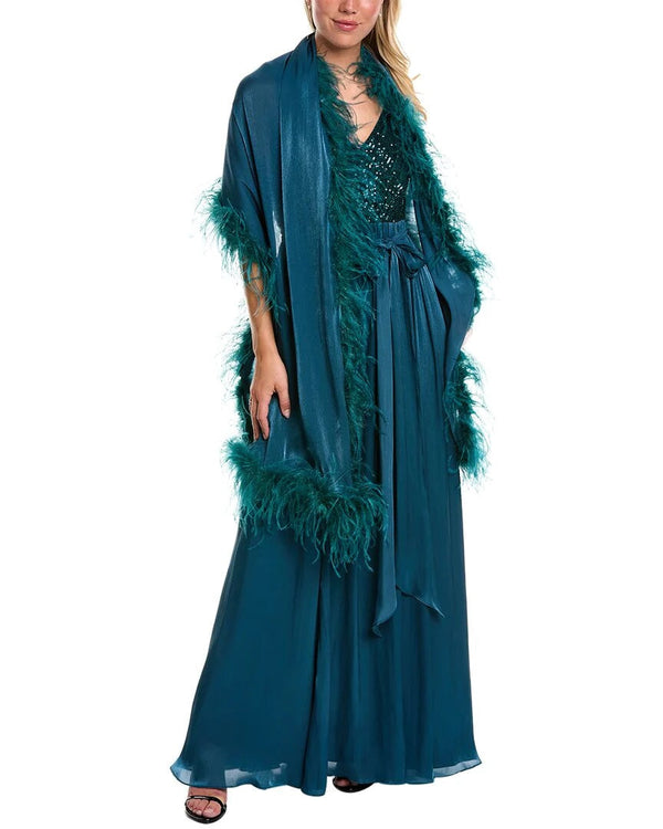 V-Neck Floor-Length Chiffon Formal A-Line Gown Sequin Bodice Badgley Mischka EG3614