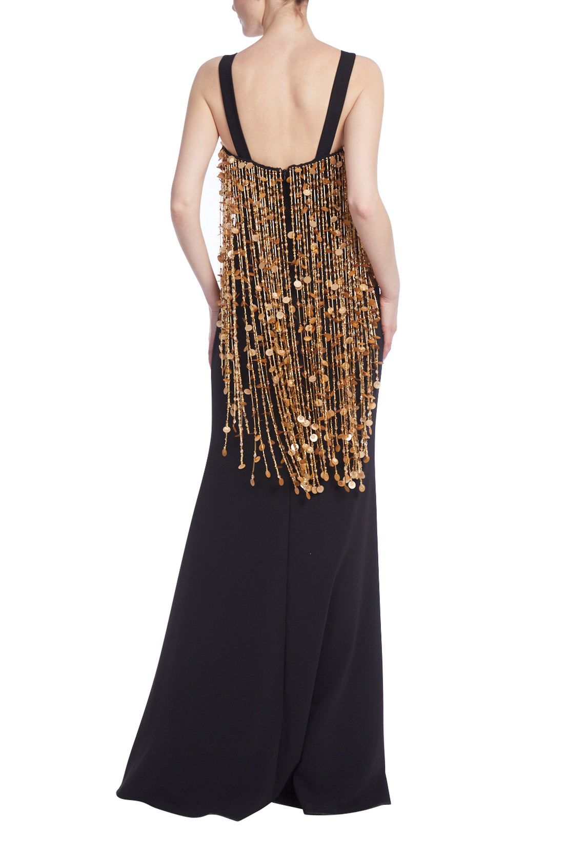 Badgley Mischka EG4128 Long Beaded Fringe Formal Dress