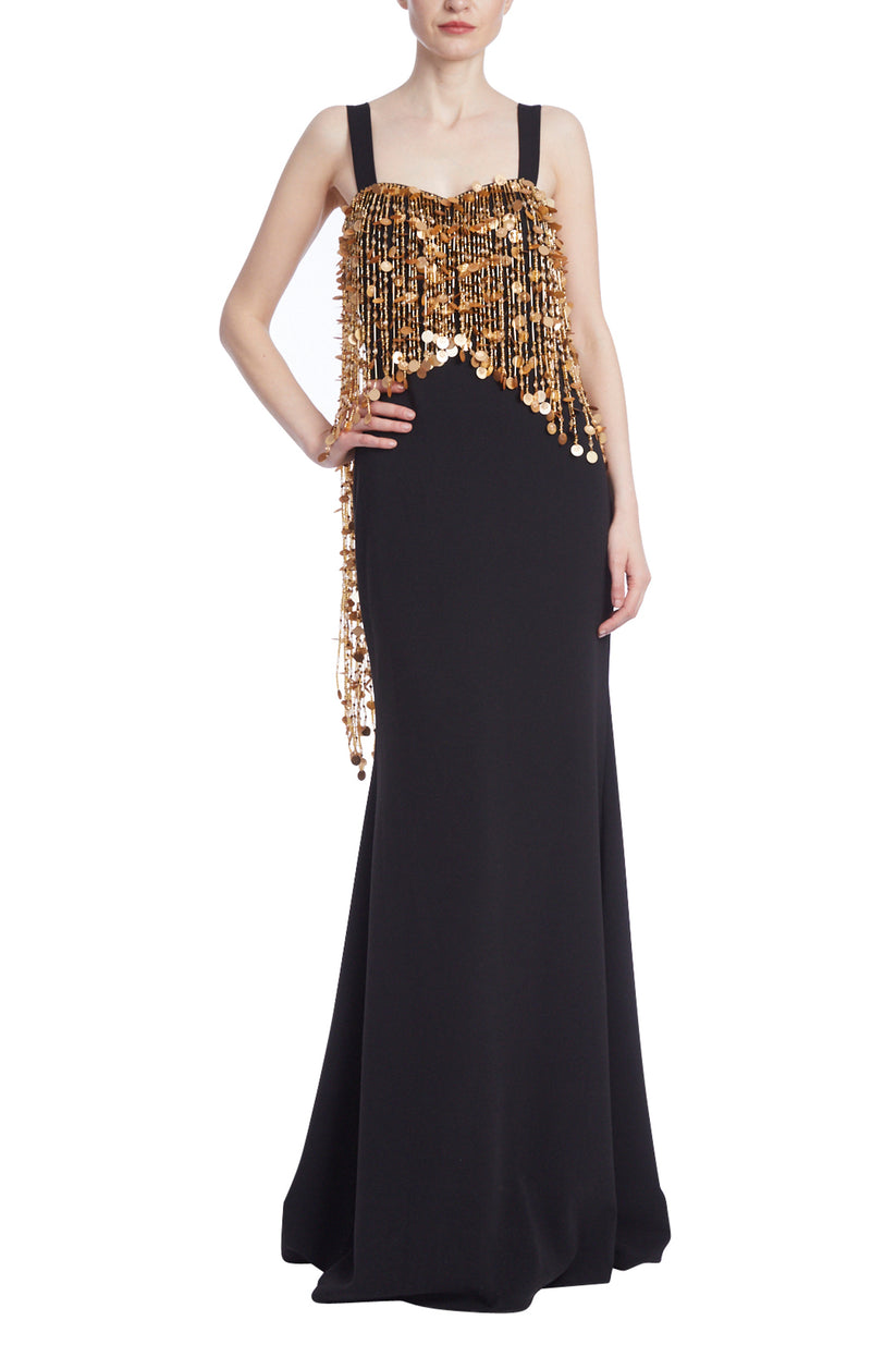 Badgley Mischka EG4128 Long Beaded Fringe Formal Dress