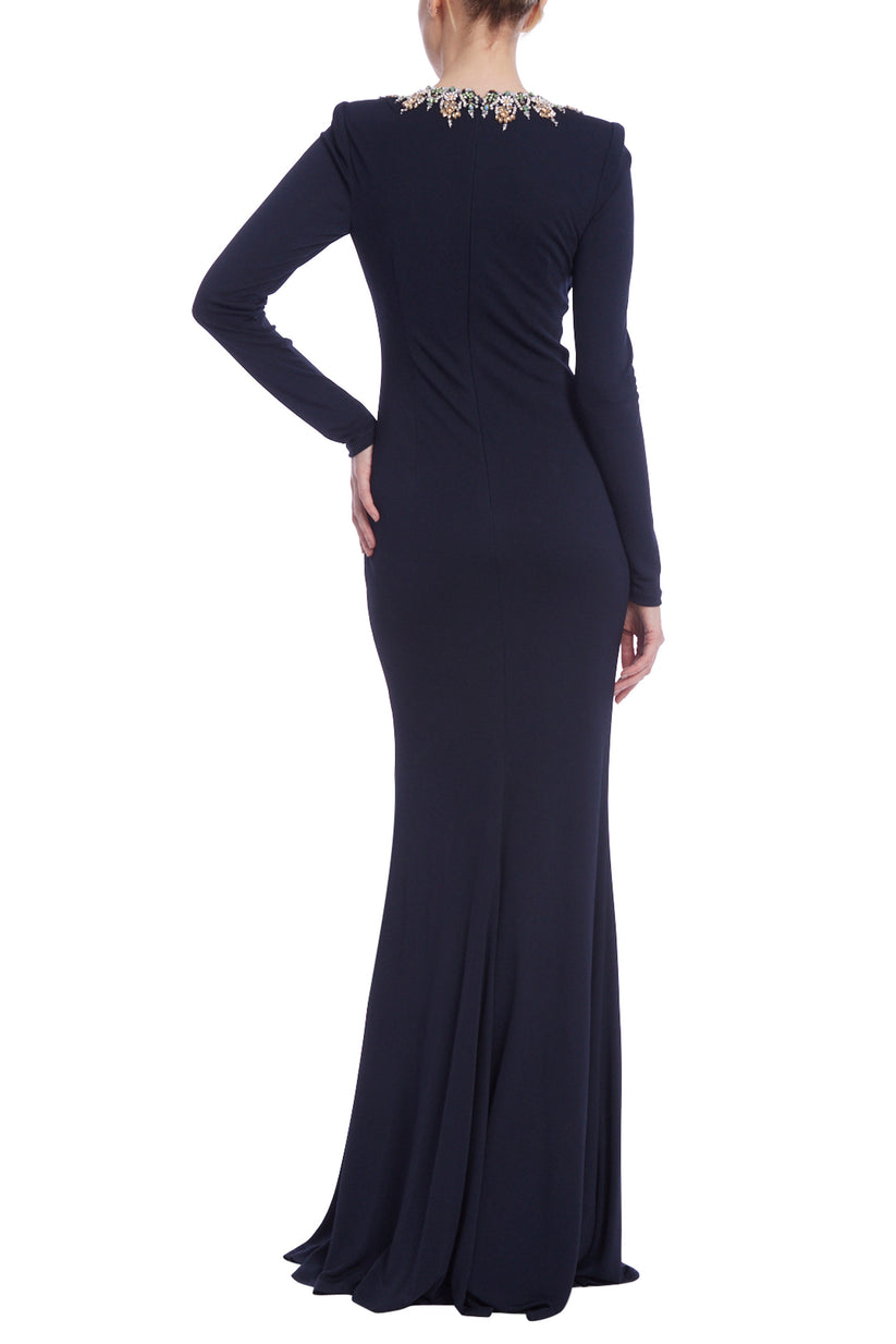 Badgley Mischka EG4320 Beaded Long Sleeve Formal Dress