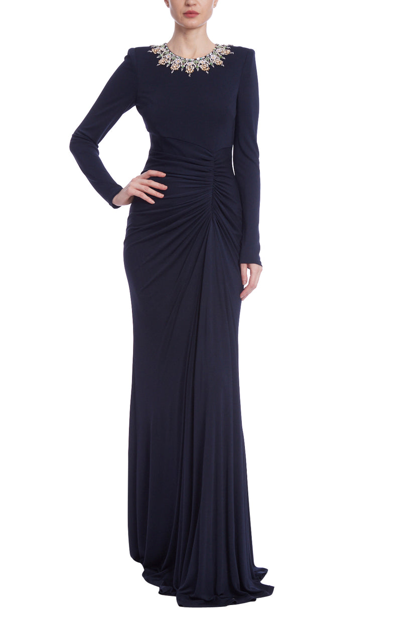 Badgley Mischka EG4320 Beaded Long Sleeve Formal Dress