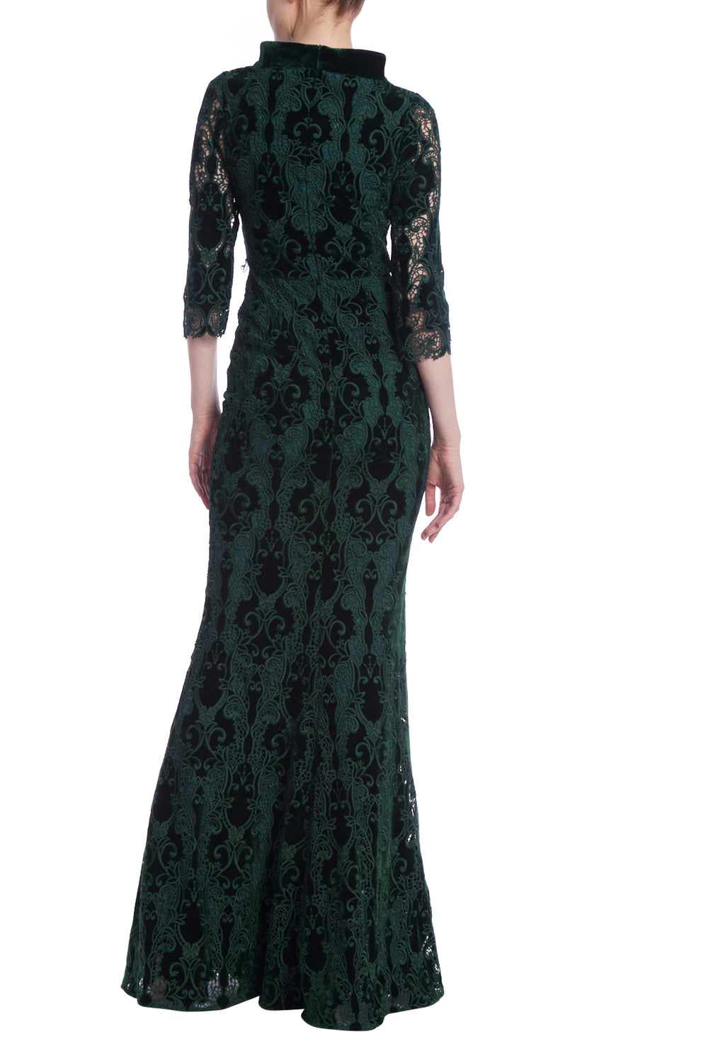 Badgley Mischka EG4340 Long Formal Lace Velvet Evening Dress