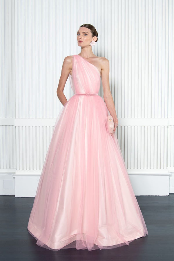 One Shoulder Floor Length Tulle Formal A Line Badgley Mischka EG4483