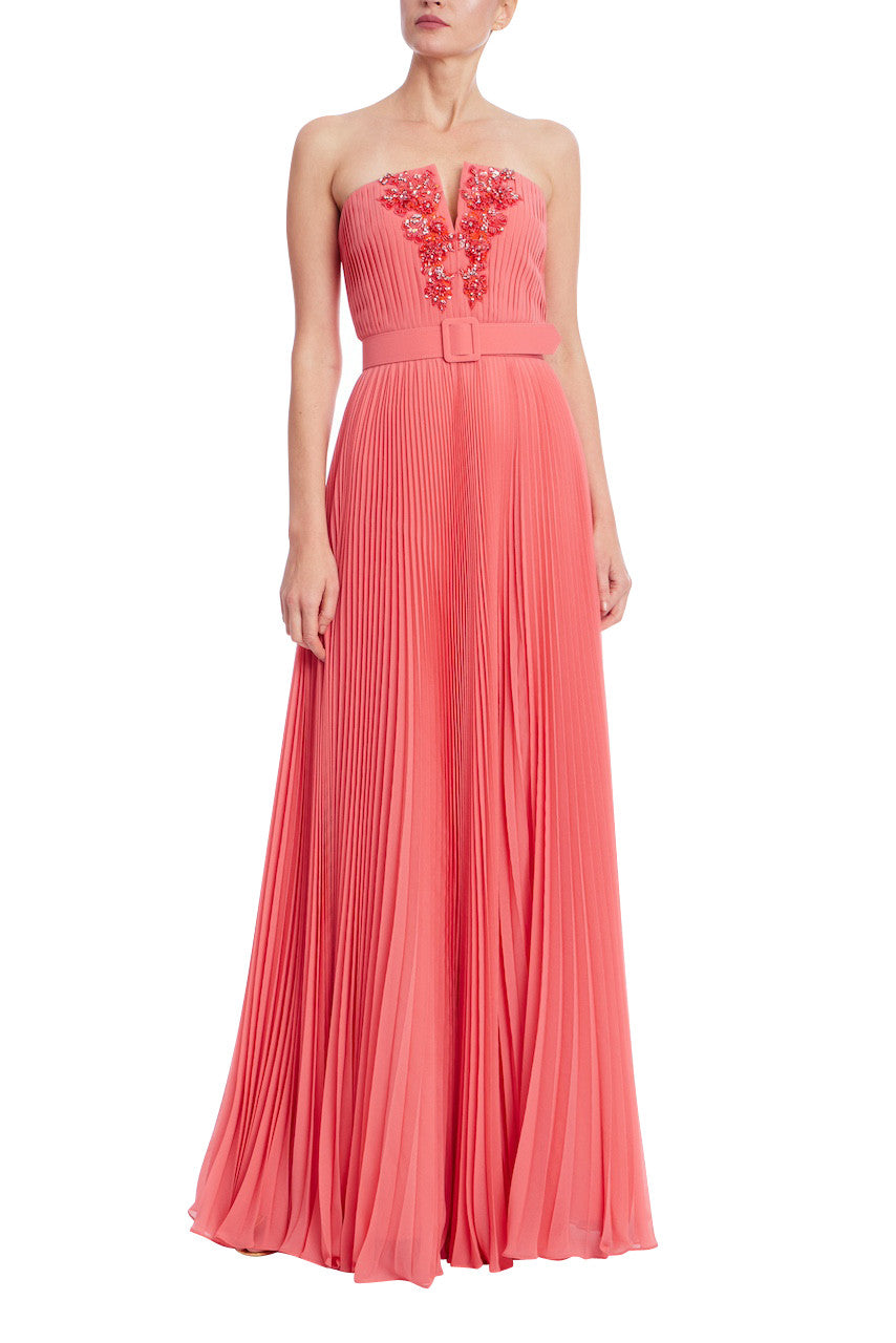 Strapless Curved Neck Floor-Length Chiffon Formal A-Line Badgley Mischka EG4559