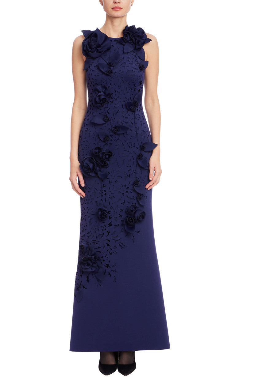Crew/High-Neck Floor-Length Crepe Formal Sheath/Column Badgley Mischka EG4594
