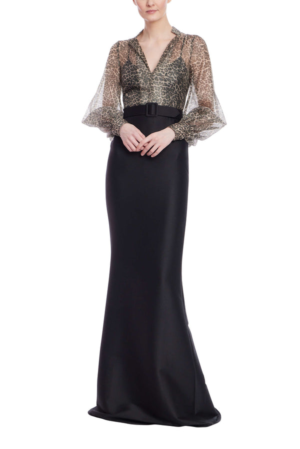 High Neck Floor-Length Crepe Mother of the Bride Animal Print Bodice Badgley Mischka EG4602A