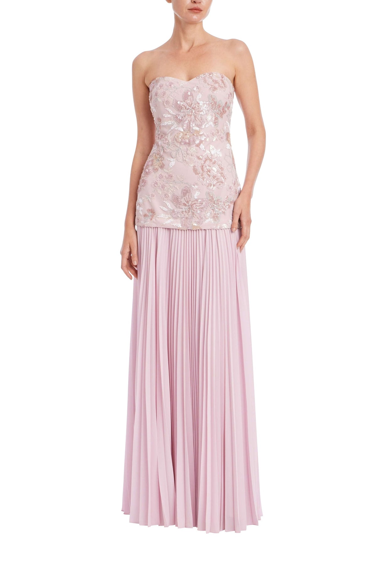 Badgley Mischka Strapless Beaded Bodice Dropwaist Gown EG5135