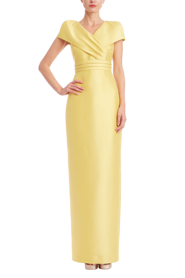 Badgley Mischka Faux Wrap Mikado Column Gown EG5138