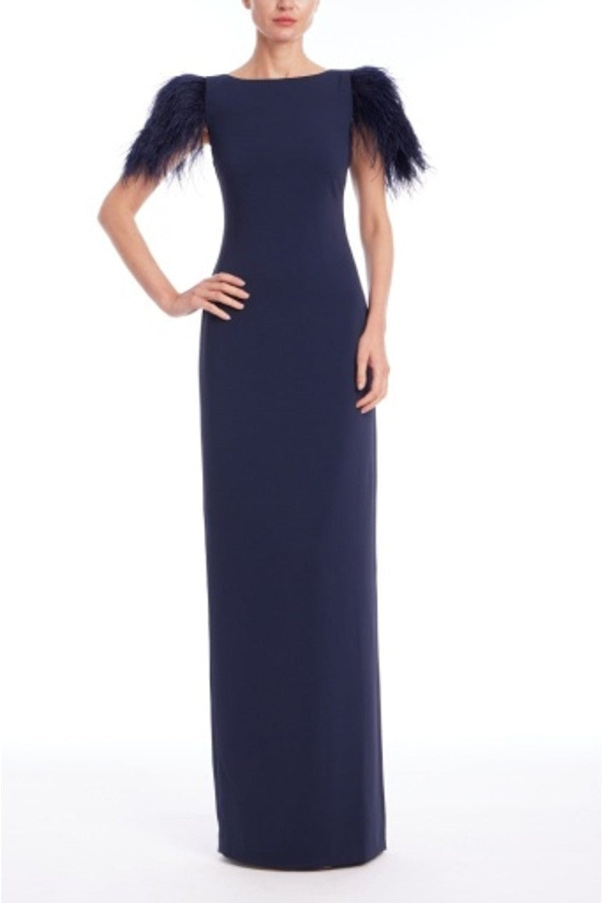 Badgley Mischka Feather Sleeve Crepe Column Gown EG5144
