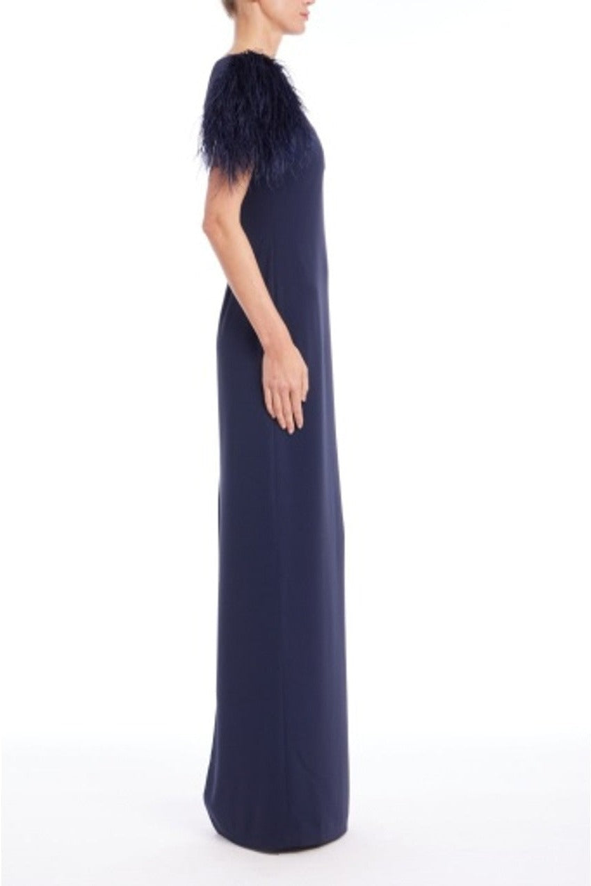 Badgley Mischka Feather Sleeve Crepe Column Gown EG5144