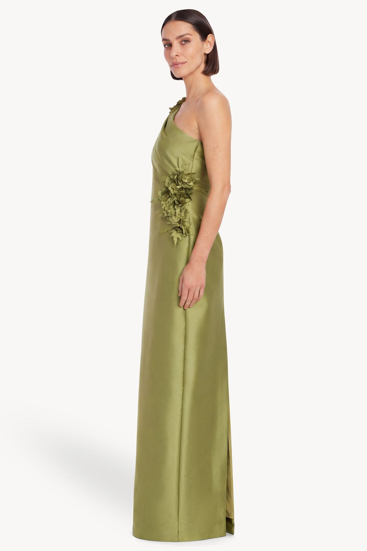 Badgley Mischka One-Shoulder Floral Applique Column Gown EG5176