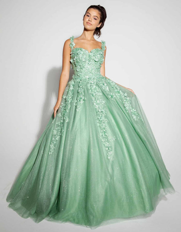 Long Formal Ball Gown 3D Floral Applique Quinceanera Dress Eureka Fashion EK1004