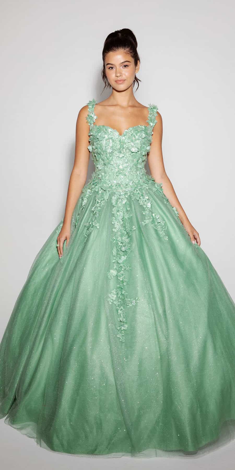 Quinceniera Dresses Long Formal Ball Gown 3D Floral Applique Quinceanera Dress Eureka Fashion EK1004 Sage
