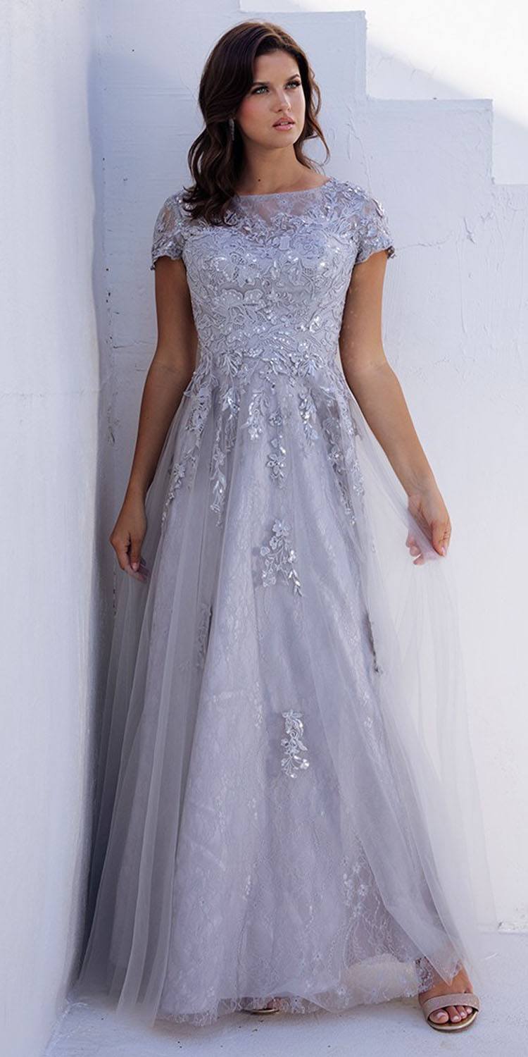 Formal Dresses A Line Long Lace Applique Formal Dress Eureka Fashion EK104 Silver
