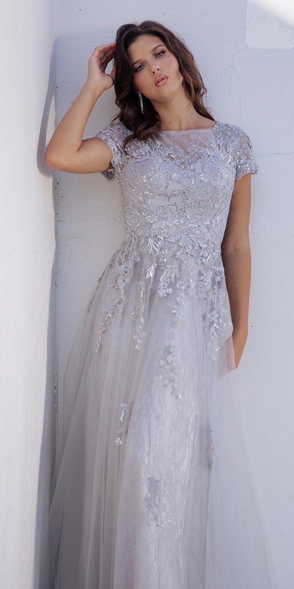 Formal Dresses A Line Long Lace Applique Formal Dress Eureka Fashion EK104 Silver