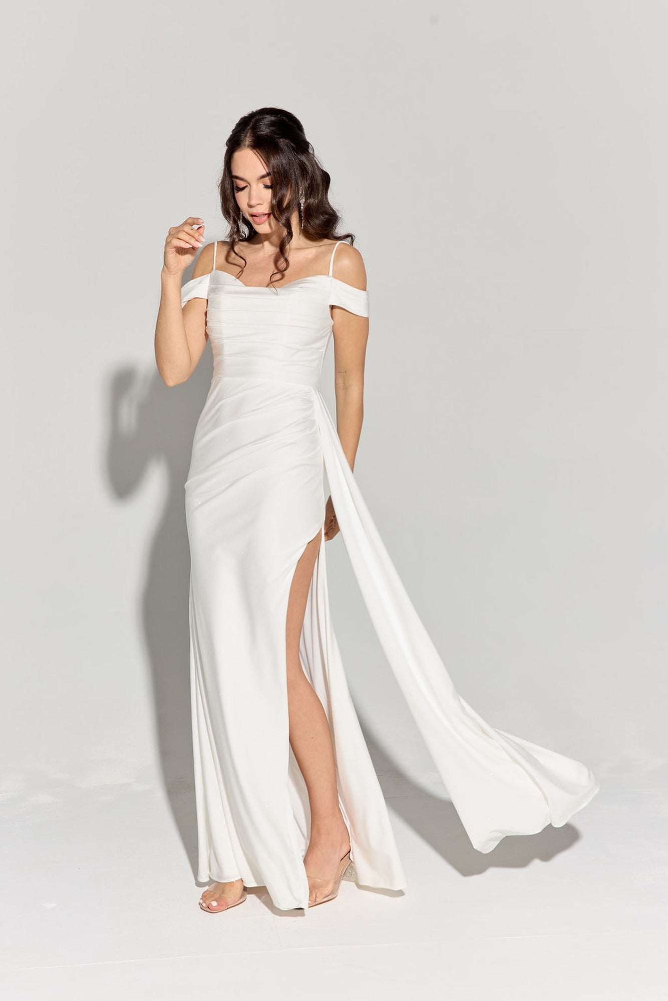 Wedding Dresses Glitter Long Fitted Slit Wedding Dress Eureka Fashion EK107 White