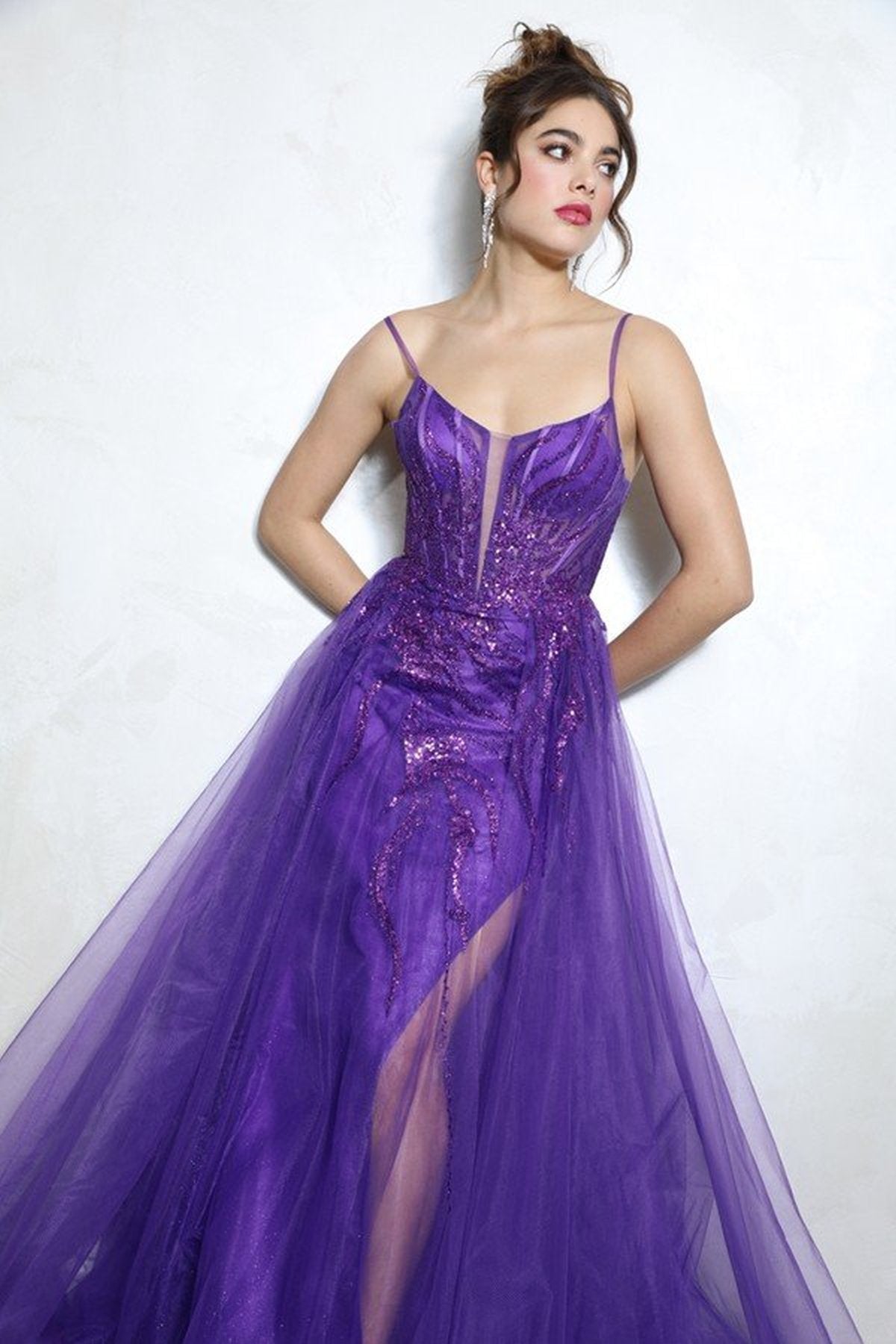 Prom Dresses A Line Glitter Long Formal Slit Prom Dress Eureka Fashion EK112 Purple