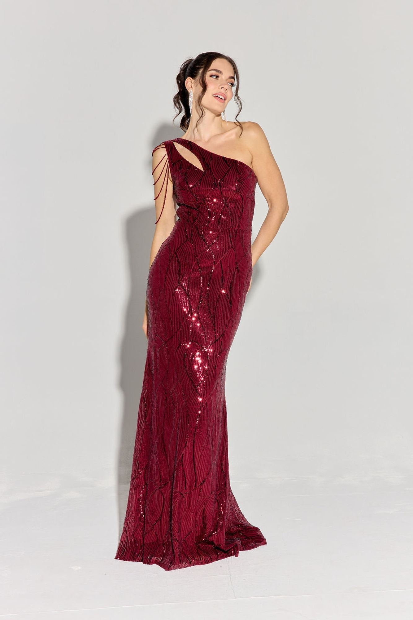 Prom Dresses Long Formal Prom Fitted Sequin Dress Eureka Fashion EK113 Burgundy