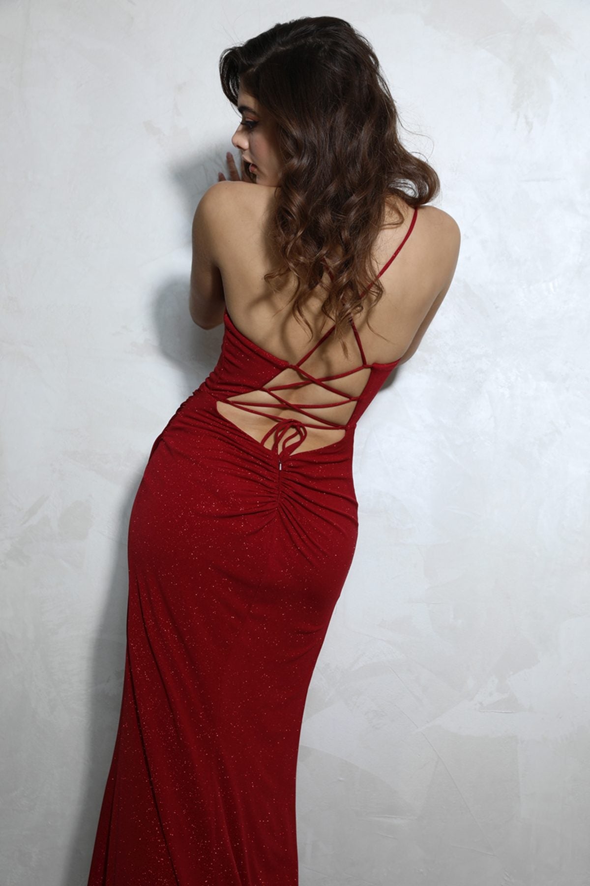 Prom Dresses Fitted Slit Long Formal Glitter Prom Dress Eureka Fashion EK116 Burgundy