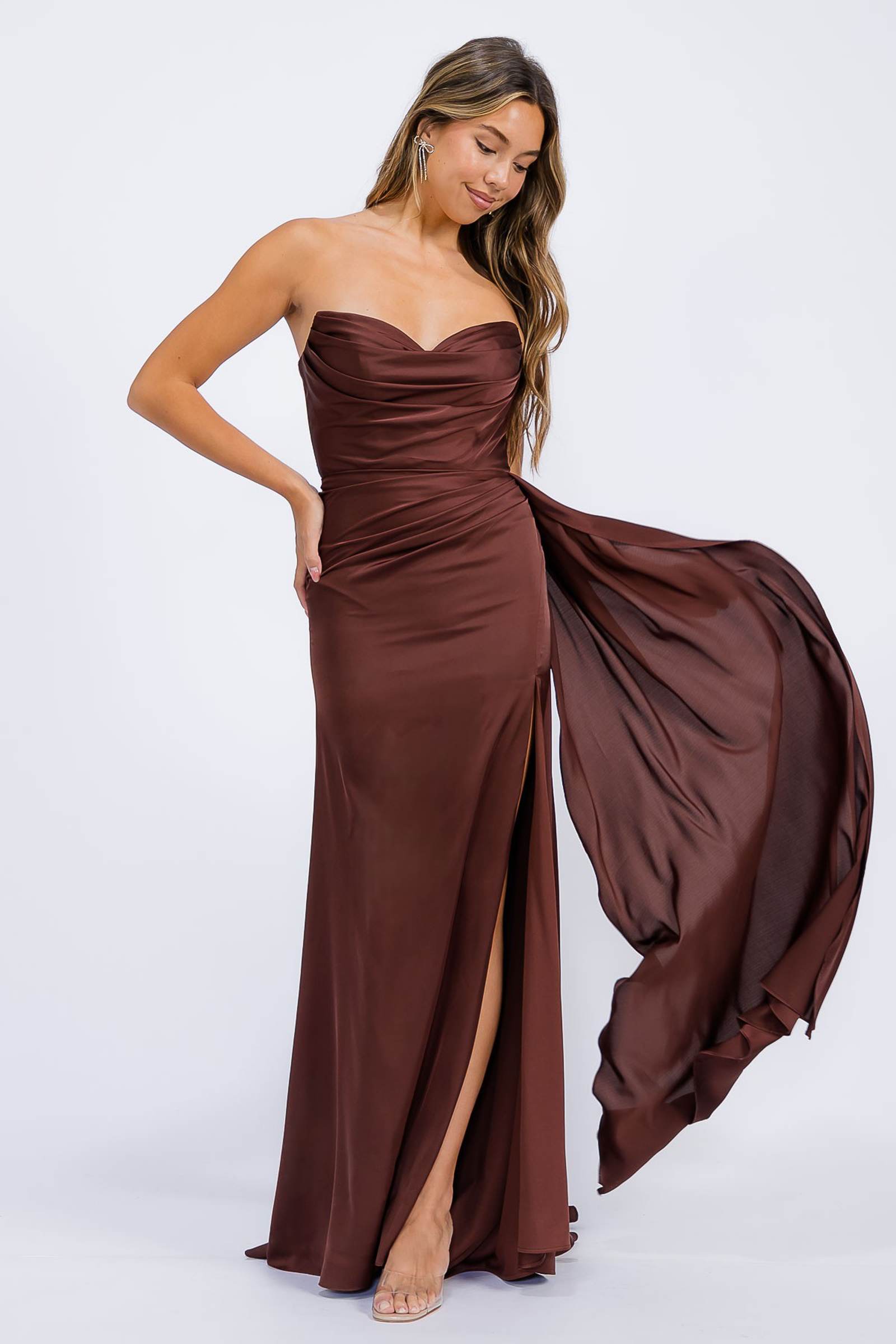 Prom Dresses Long Slit Formal Evening Prom Dress Eureka Fashion EK118 Brown