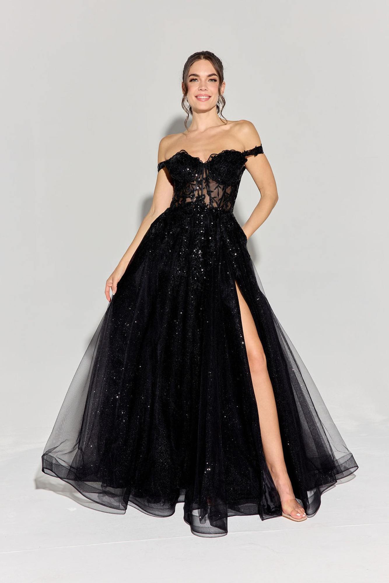 Prom Dresses Corset Lace Formal Long Beaded Prom Dress Eureka Fashion EK128 Black