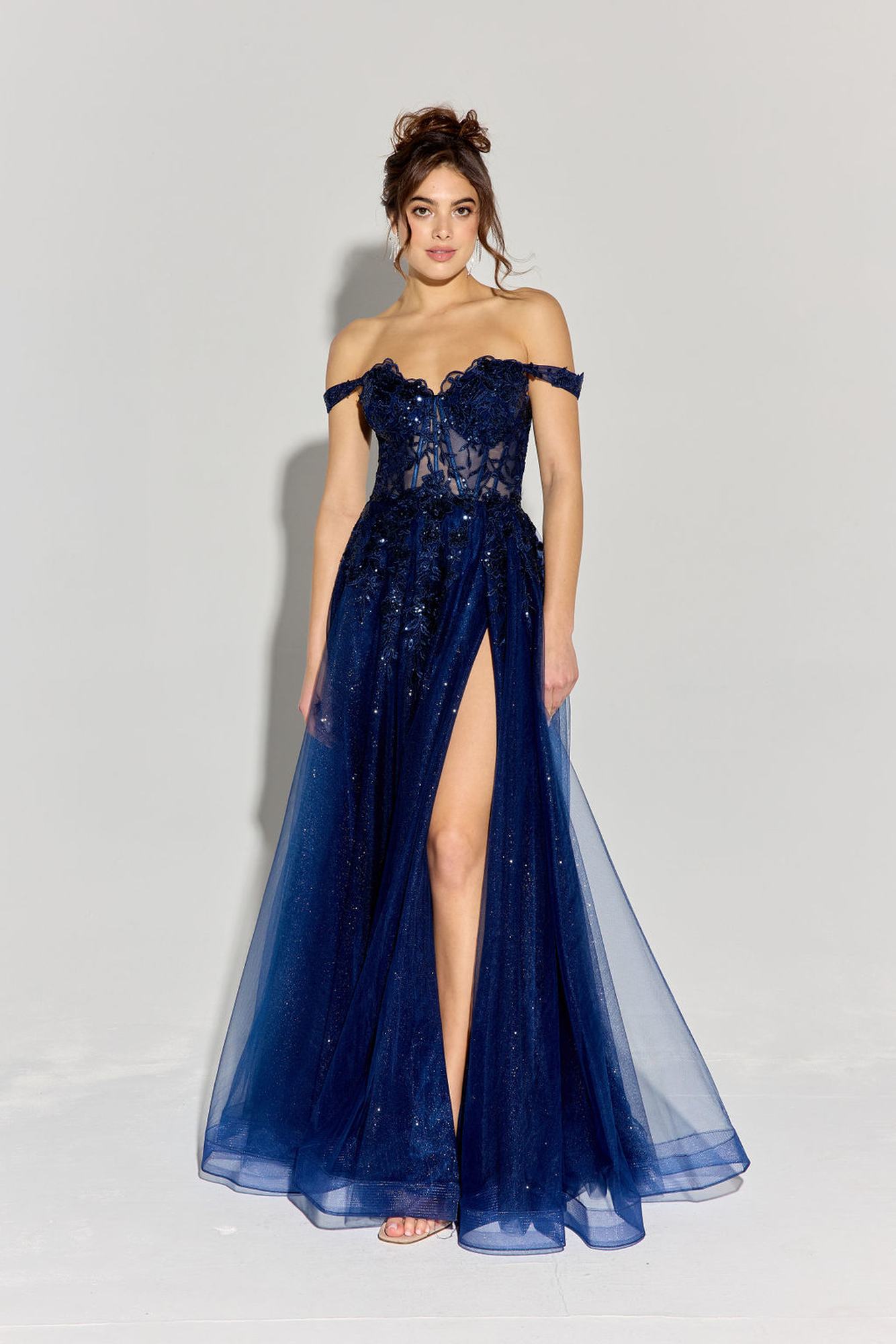 Prom Dresses Corset Lace Formal Long Beaded Prom Dress Eureka Fashion EK128 Navy