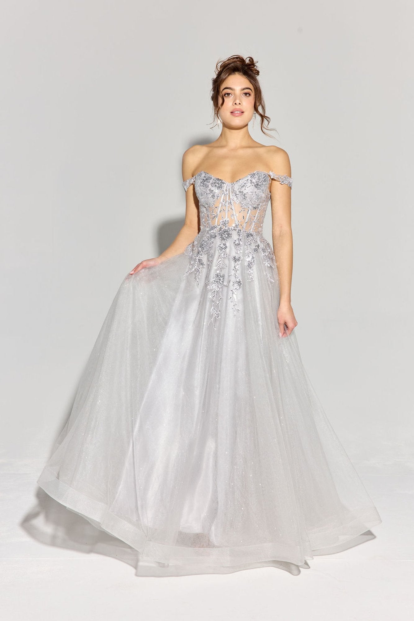 Prom Dresses Corset Lace Formal Long Beaded Prom Dress Eureka Fashion EK128 Platinum