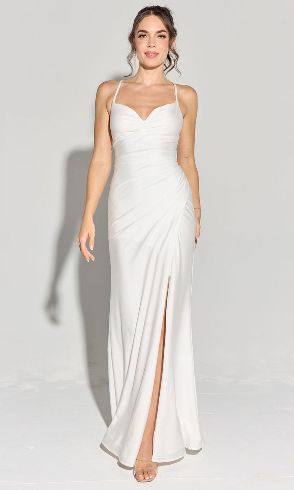 Wedding Dresses Glitter Long Slit Fitted Bridal Wedding Dress Eureka Fashion EK136 White