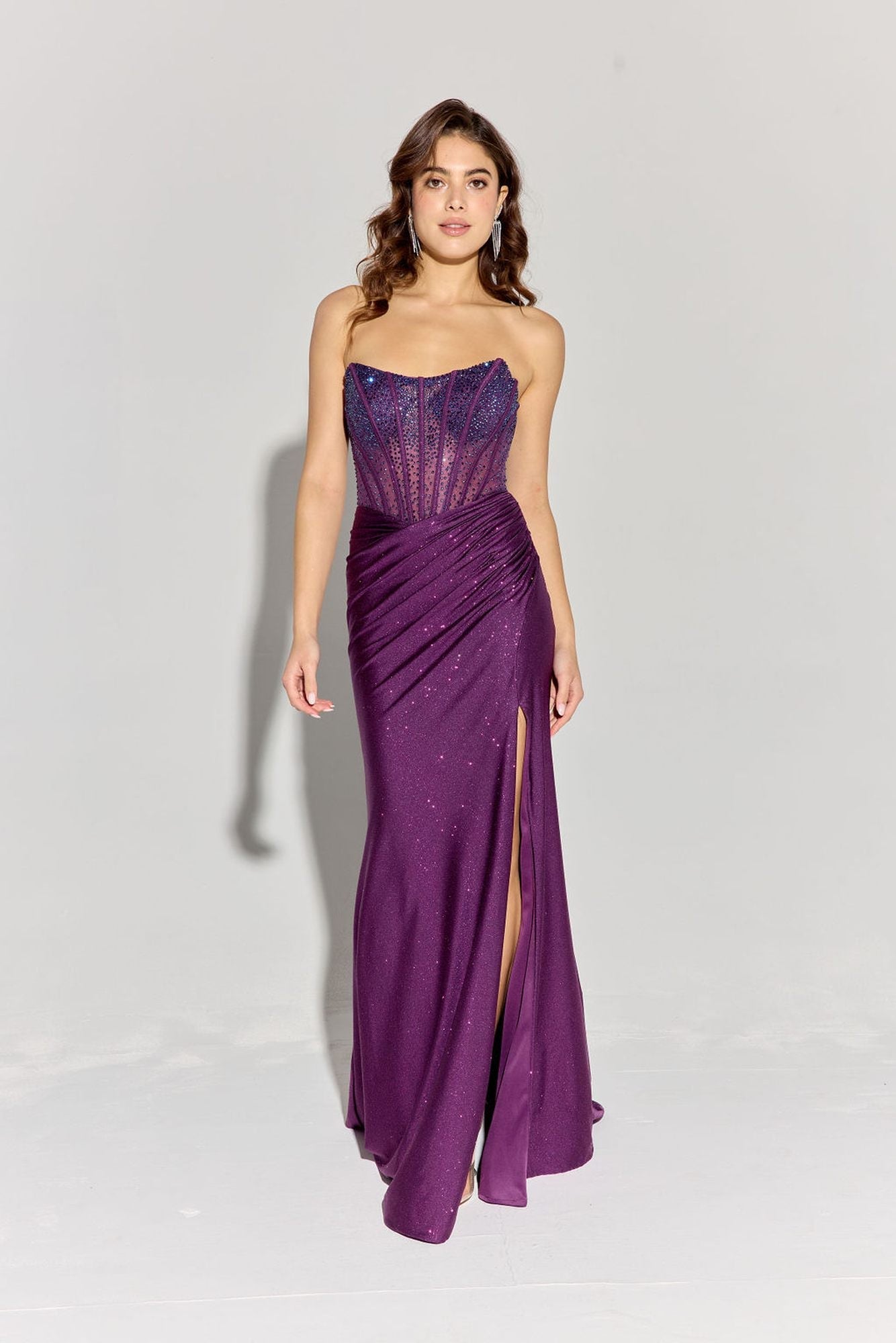 Prom Dresses Long Formal Glitter Slit Corset Prom Dress Eureka Fashion EK169 Plum