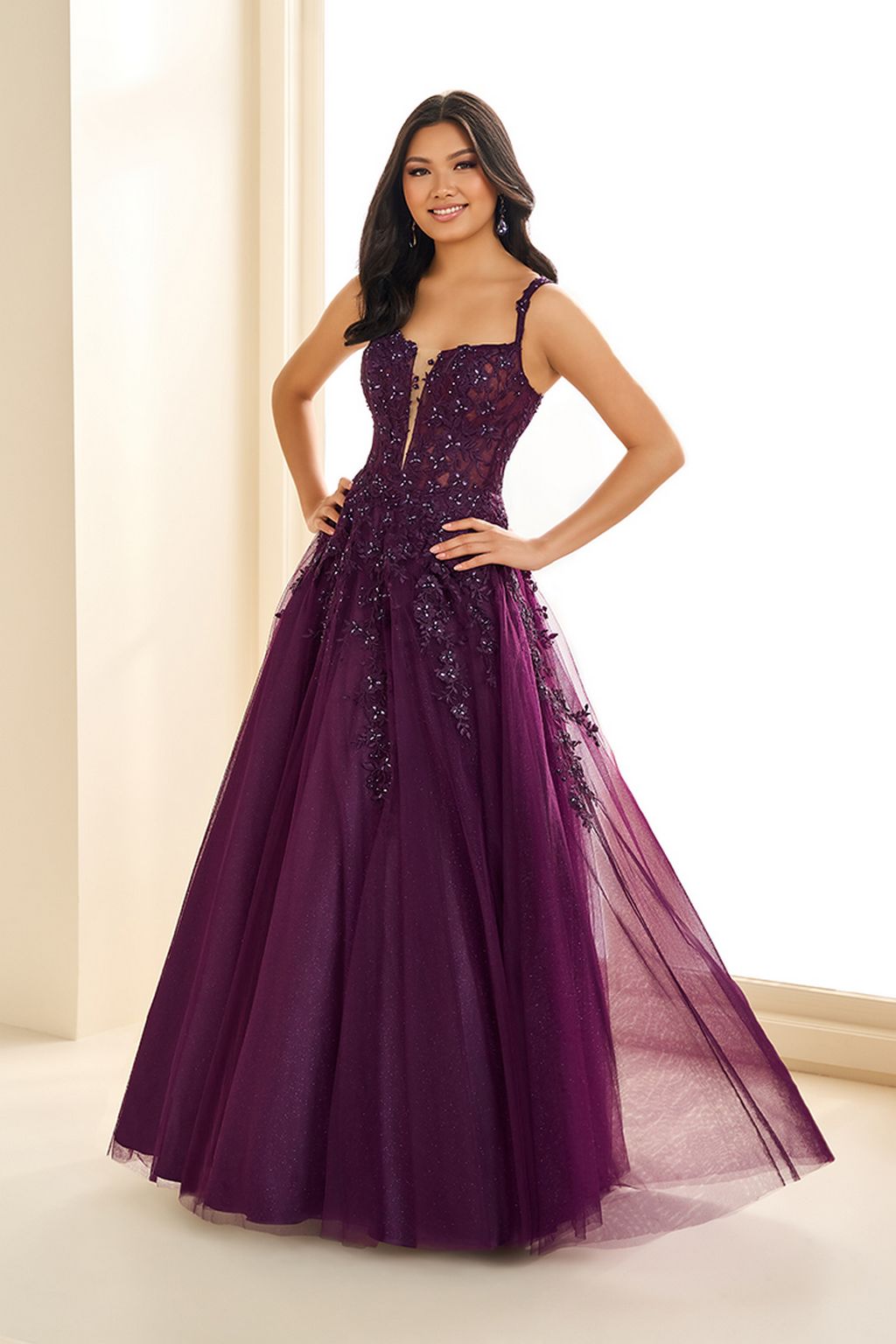 fitted lace wedding dress Long A-Line Prom Dress with Lace-Up Corset– PromGirl
